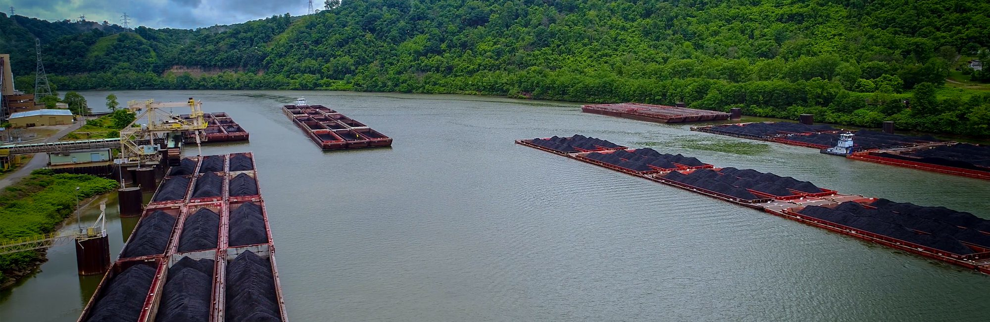 Loaded barges on the river